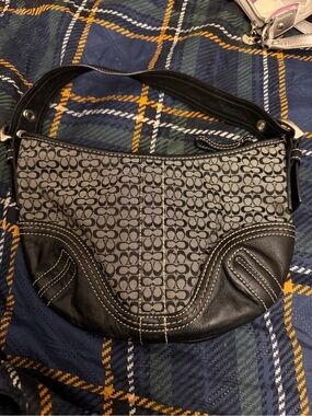 Coach Black and Gray Signature Canvas Shoulder Bag